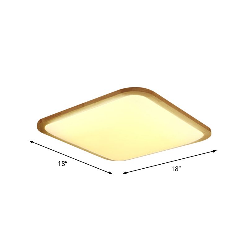 Nordic Rechteck/Quadrat LED Flush Licht Acryl Flur Deckeneinbauleuchte mit abgerundeter Ecke aus Holz, 14"/23"/39" Breite