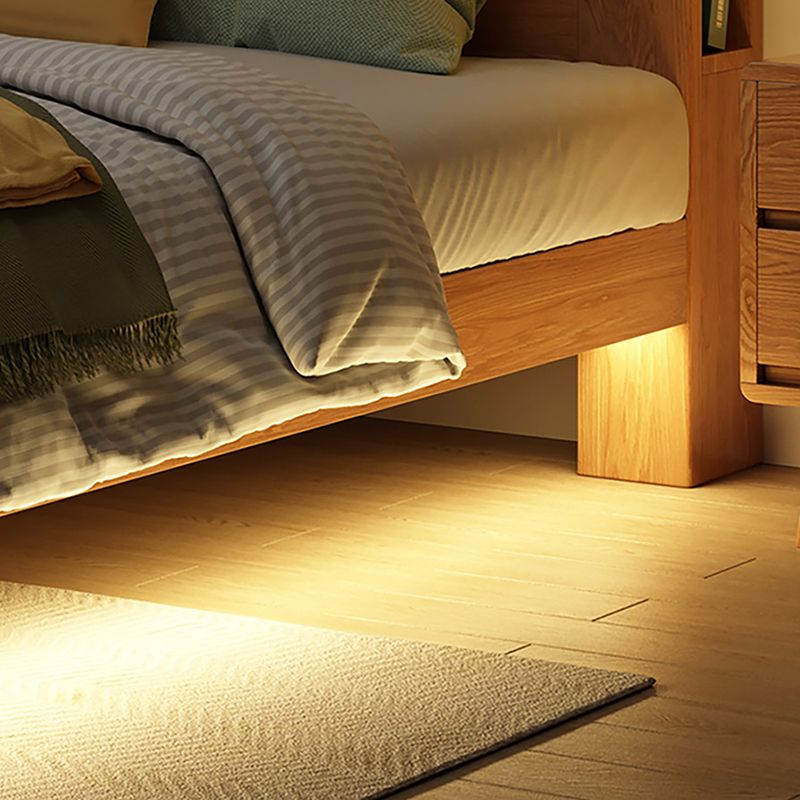 Natural Oak Wood Platform Bed,Cal King Platform Bed Frame with Bedside