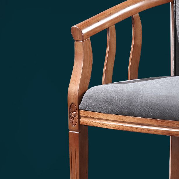 Silla sin brazos de comedor de madera tradicional, silla de comedor de tela de lino para restaurante