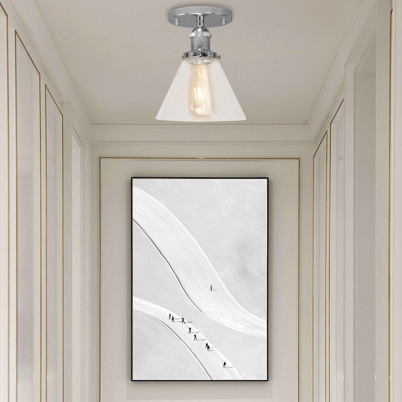 Single Bulb Semi-Flush Mount Industrial Conical Clear Glass Ceiling Light in Black / Brass / Copper
