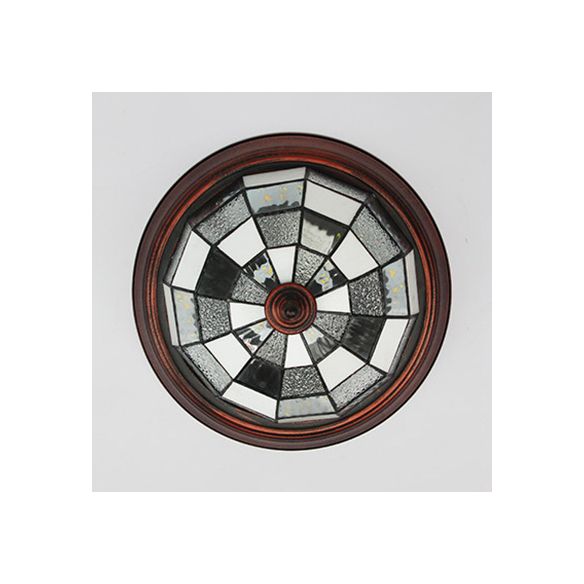 Bowl Shape Ceiling Light Fixture Lodge Stained Glass 1 Bulb Flushmount Ceiling Light in White/Blue/Light Blue/Clear/Blue-White/Dark Blue