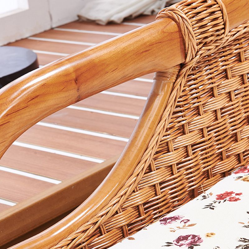 Traditional Rattan Chaise Lounge with Pillow and Arm Floral Lounge Chair for Living Room