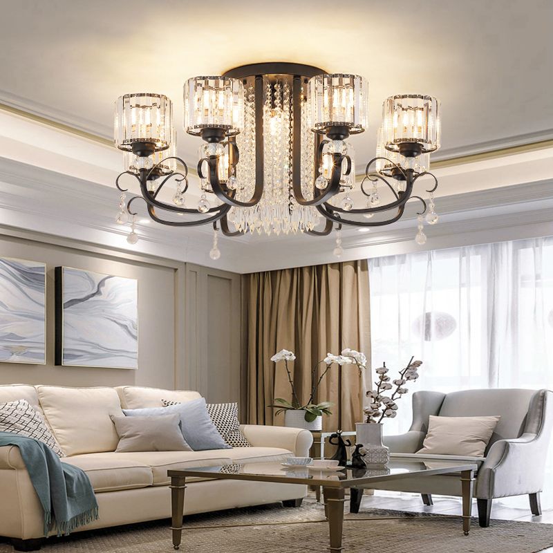 Luz de techo de Semi Flush Semi Flush de Arco de Arco Negro con sombra cilíndrica