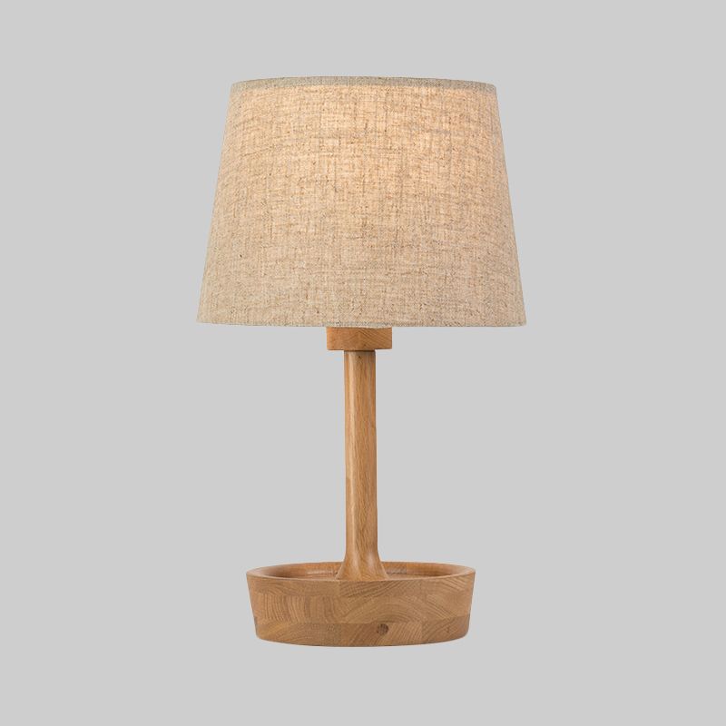 Cone Shade stoffen taaklamp modern 1 lamp vlas/wit leeslamp, ronde beige houten voet