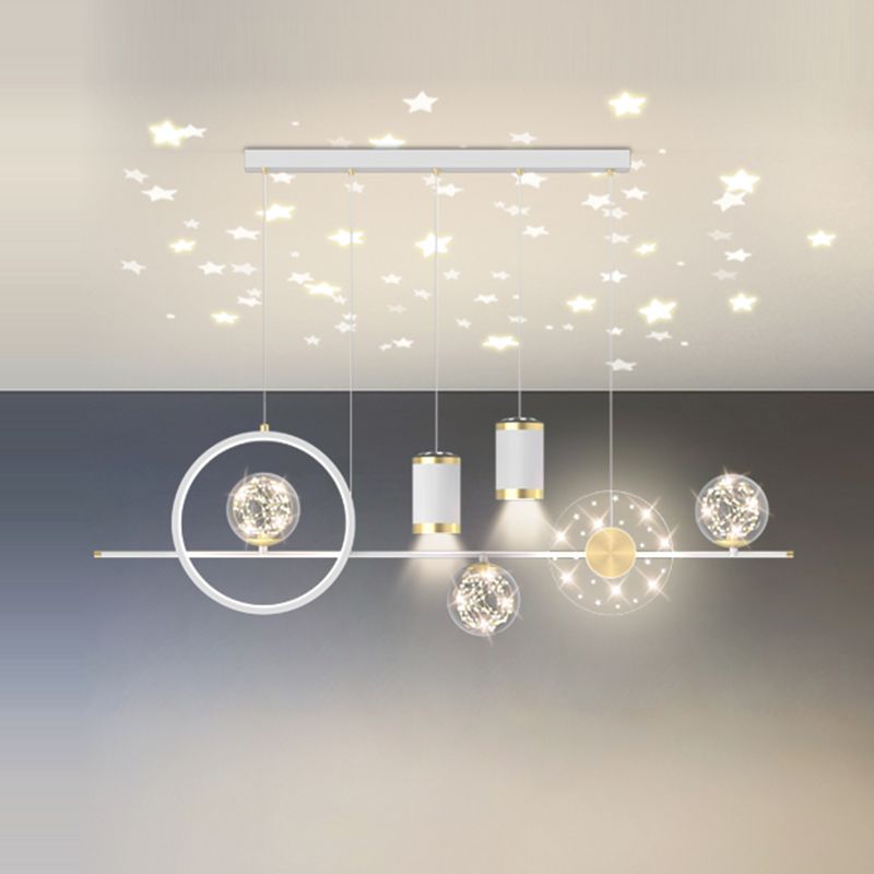 Modern LED Metal Ceiling Lamp Circle Shape Island Light with Plastic Shade for Living Room
