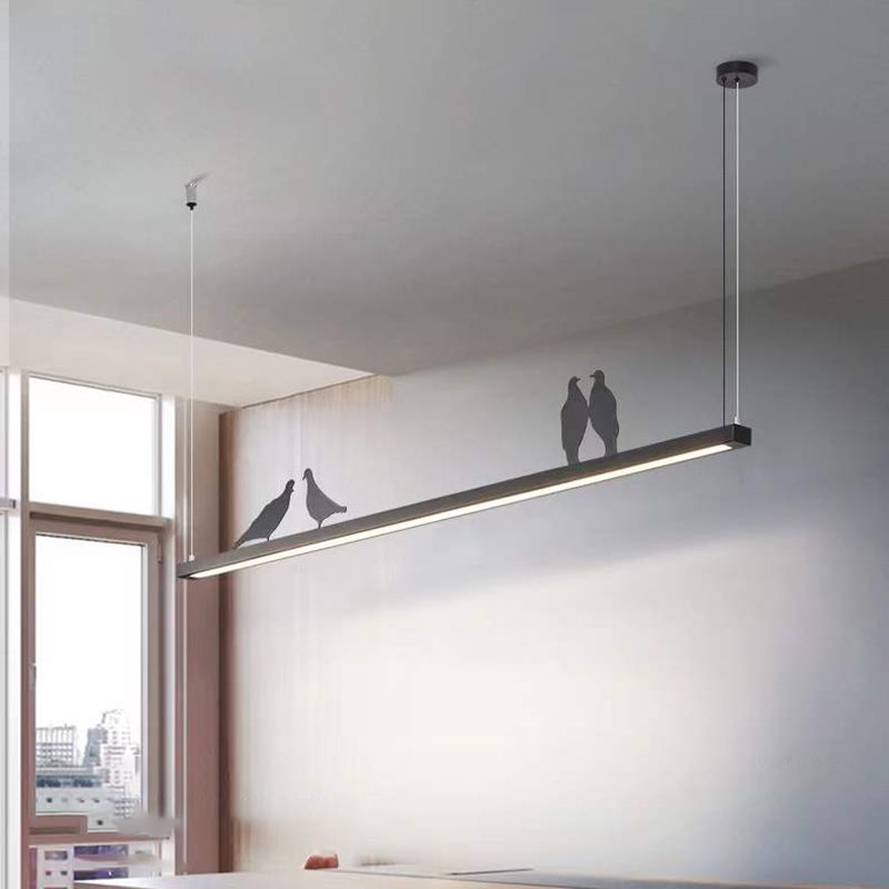 Modern Chandelier Linear Island Light Fixture 1 Light Metal Island Pendant Lights in Black