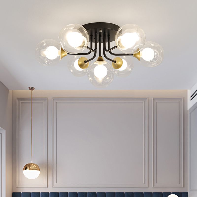 Plafoniera da incasso a doppia sfera in vetro, lampada da soffitto minimalista nera a semi-incasso per camera da letto