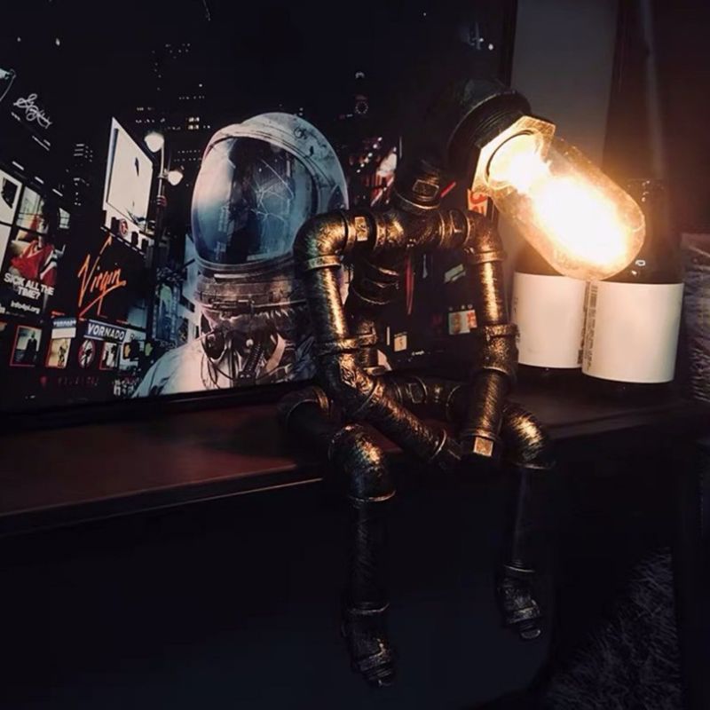 Retro Style Iron Tube Table Lamp Robot Shape 1 Light Table Lamp for Bedroom