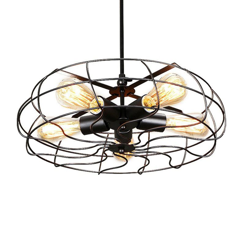 5-Light Cage Hanging Lamp Industrial Iron Chandelier Lighting Fixture for Bedroom