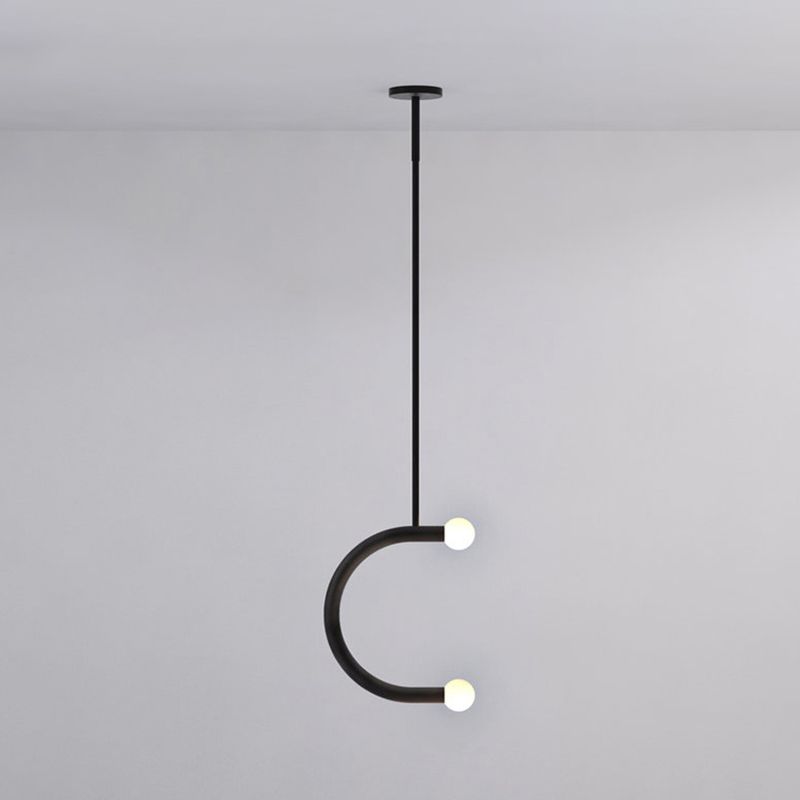 C Shape Hanging Pendant Light Simple Style Metal Black LED Pendant Light for Dining Room