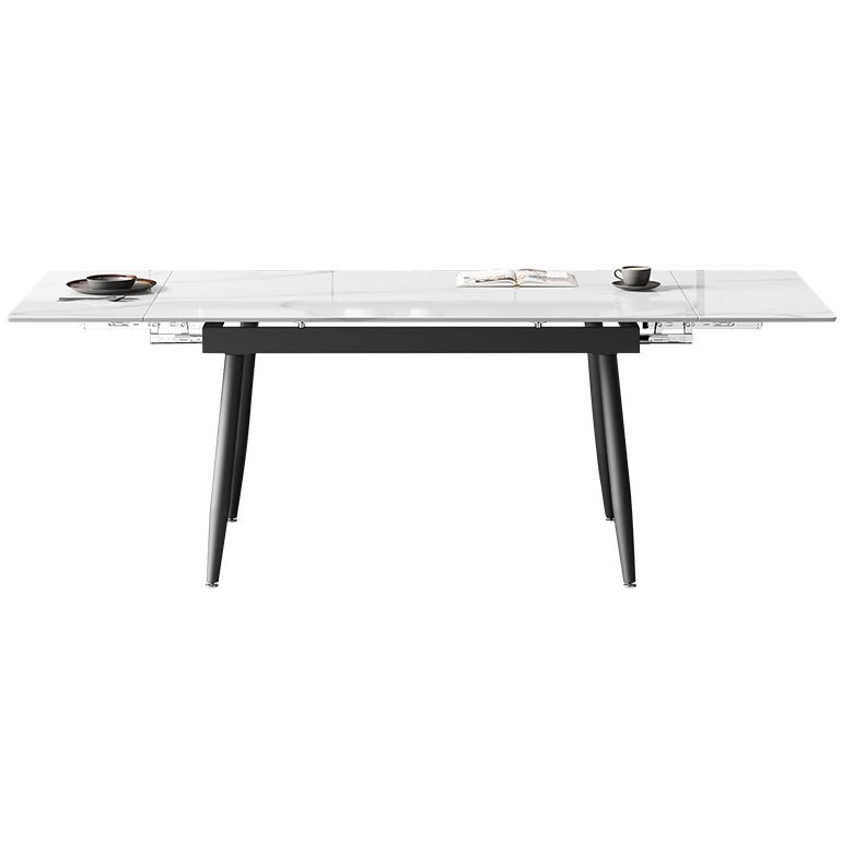 Witte eettafel in moderne stijl, rechthoekige eettafel van gesinterd steen met 4 poten