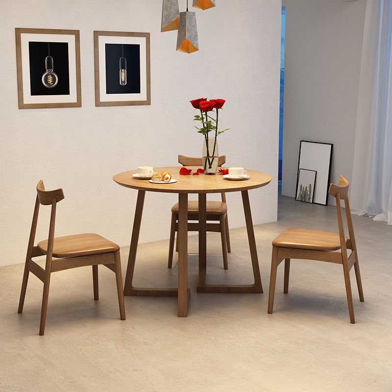 Modern Dining Set 1/2/4 Pcs Solid Wood Dining Table and Chairs in Brown