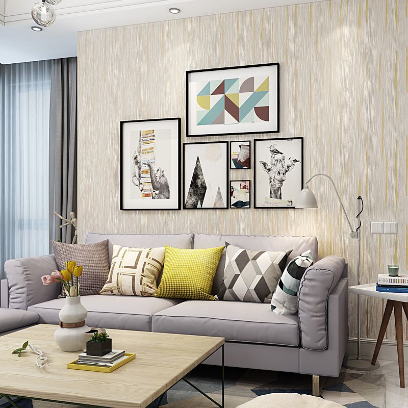 Non-Woven Temporary Wallpaper Simplicity Stripes Wall Covering in Light Color, Self Stick