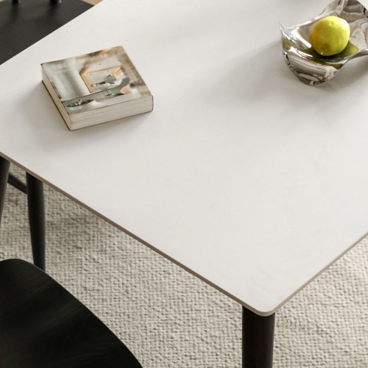 Modern Rectangular Stone White Top Dining Table with 4 Oak Black Legs