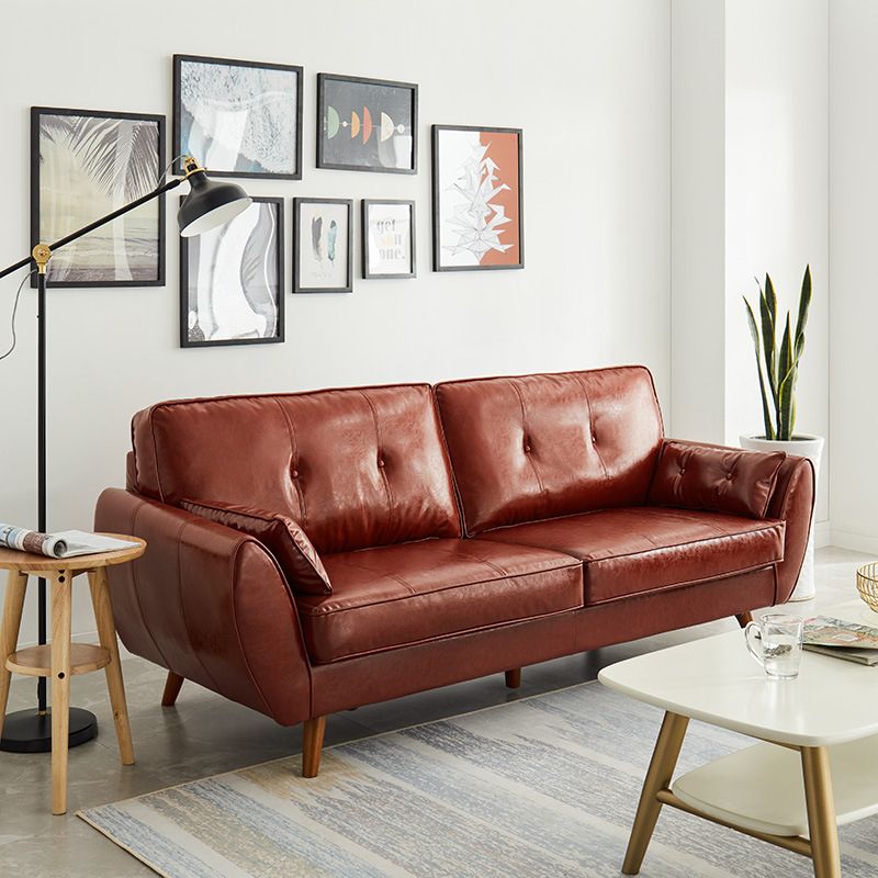 Contemporary Faux Leather Sofa Flared Arm Button-tufted Loose Back Sofa for Living Room
