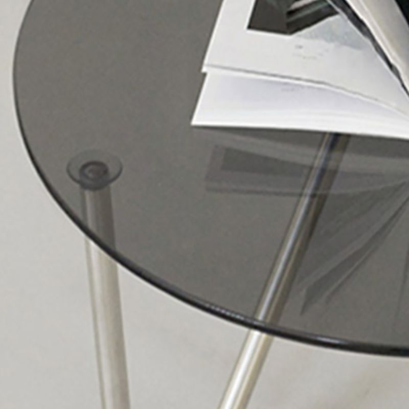 Contemporary Grey Round Glass Coffee Table with Metal 3 Legs