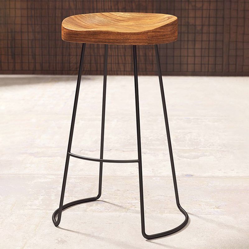 Modern Solid Wood Dining Stools Armless Bar Stools with Metal Base
