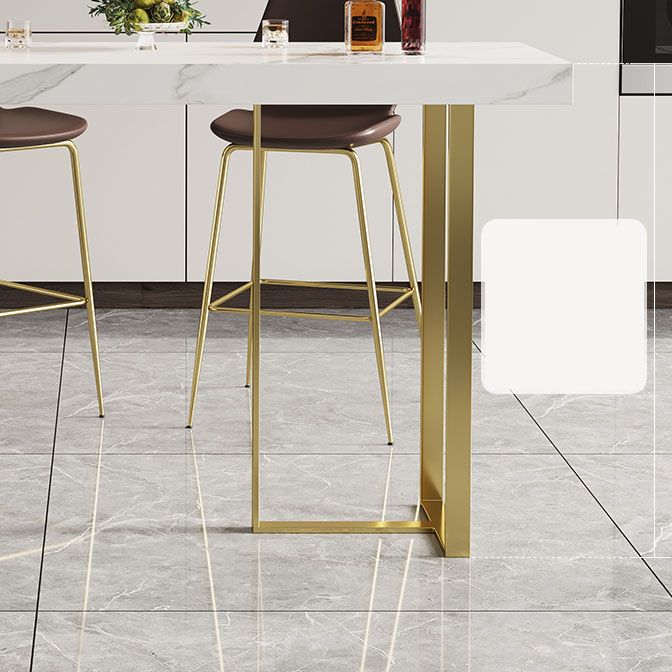 Glam Rectangular Pub Table Set 1/2/3 Pcs Stone Bar Table and Leather Bar Stools