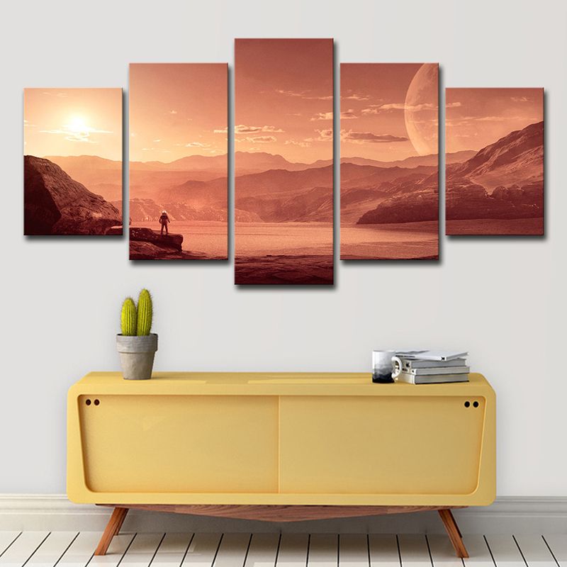 Mars Sunset View Wall Art Dining Room Outer Space View Canvas in Orange for Decor