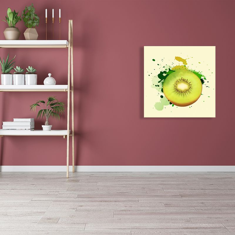 Kiwi Fruit Paint Wall Art Kids Style Canvas Painting in Yellow-Green for Dining Room