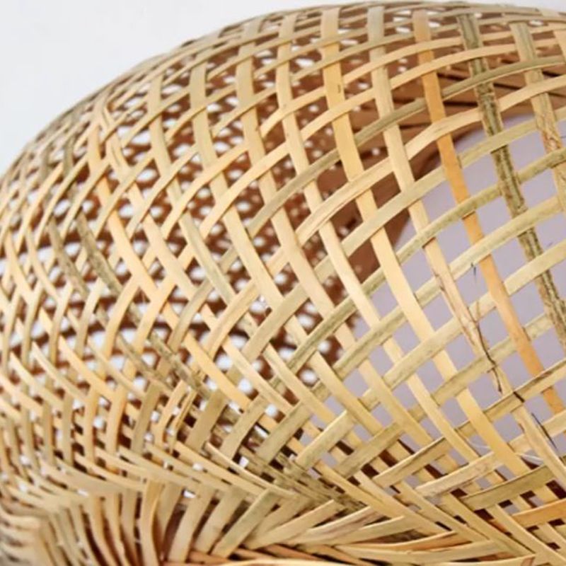 Round Shape Ceiling Lamp Asian Style Rattan 1 Light Flush Mount voor slaapkamer