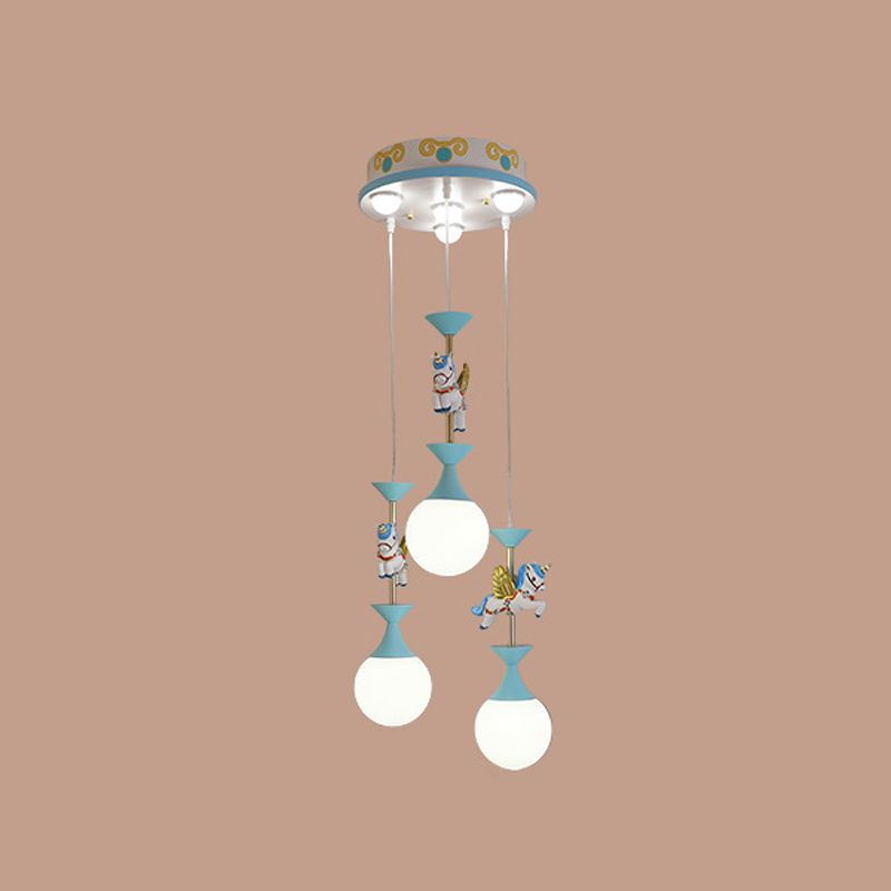 Resin Merry-Go-Round Multi Light Pendant Lighting Creative Drop Pendant with Unicorn Figurine for Bedroom