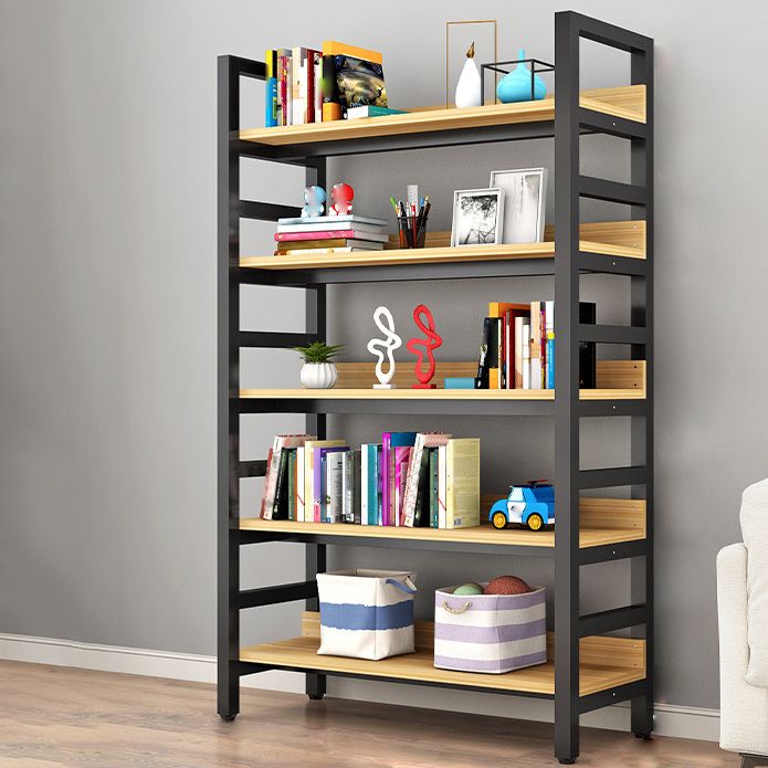 Modern Style Bookshelf Black Frame and Wood Bookcase for Office