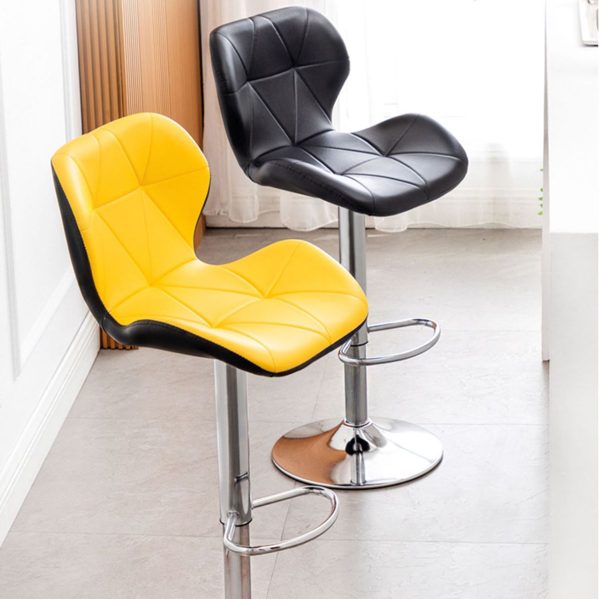 Scandinavian Metal Barstool Faux Leather Adjustable Counter Stool for Home