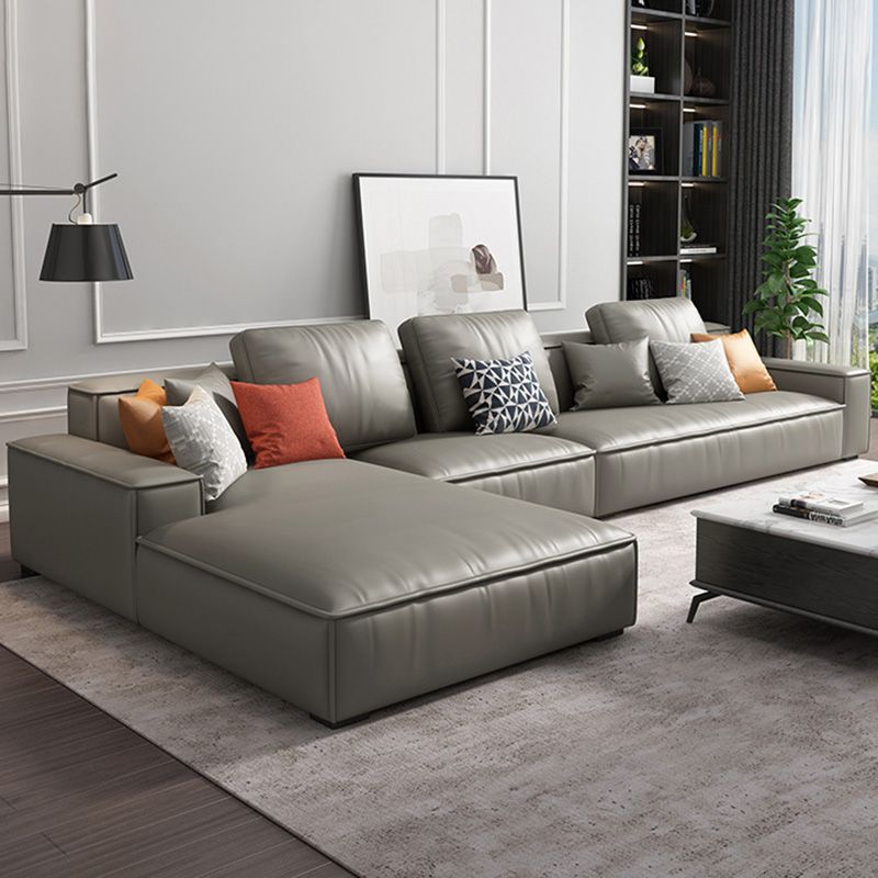 Loose Back Faux Leather Sofa with Chaise Square Arm Sofa - 70.87" D