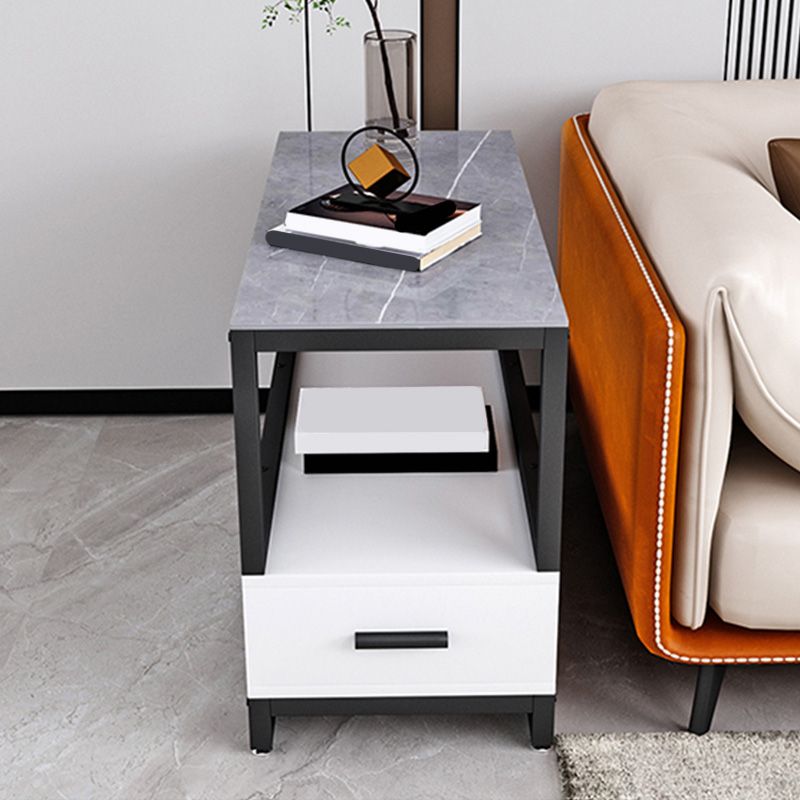 1-Drawer 1-Shelf End Table Modern 21.65" Tall Stone Side Table