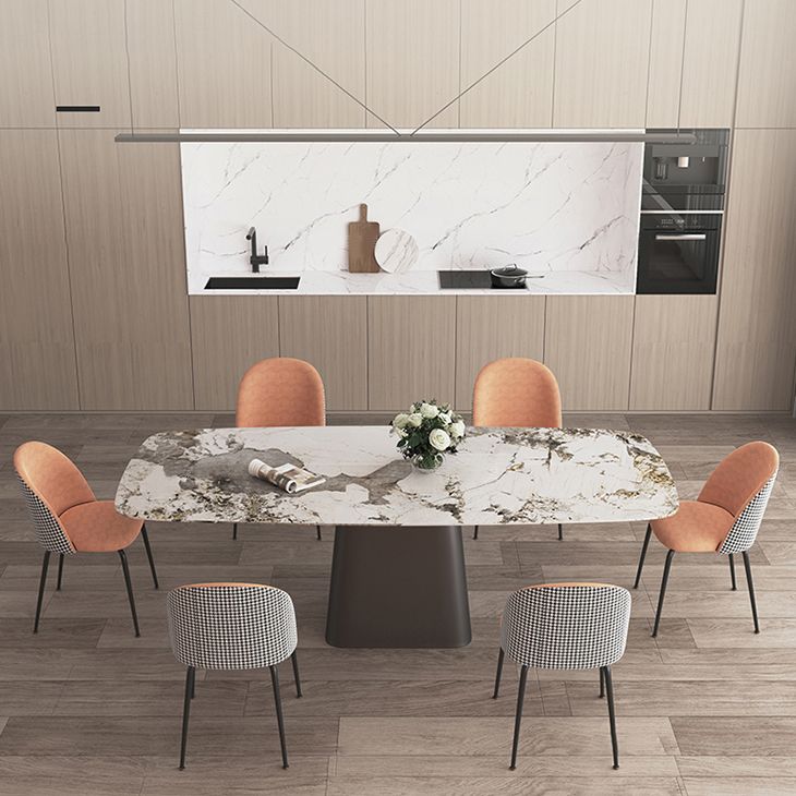 Modern Sintered Stone Table Set of 5/7 with Rectangle Table Dining Set with Orange PU Leather Chairs