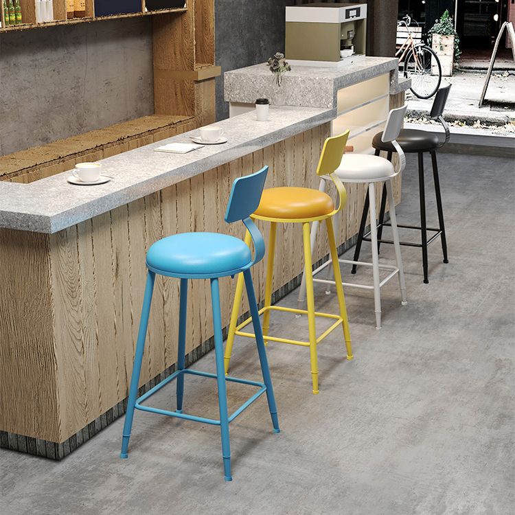 Contemporary PU Leather Bar-stool Round Seat Counter Bar Stool with Metal Legs