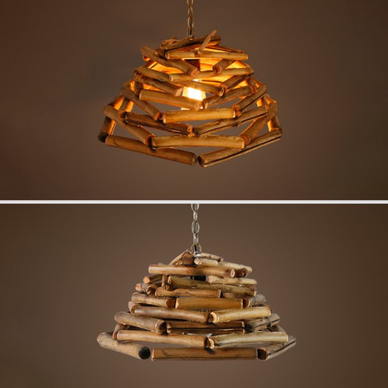 1 Light Pendant Lighting Fixture Modern Style Stick Shape Wood Hanging Light