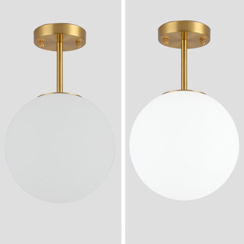 Luminaire semi-encastré sphérique pour couloir, verre blanc, 1 tête, plafonnier de style simple en laiton