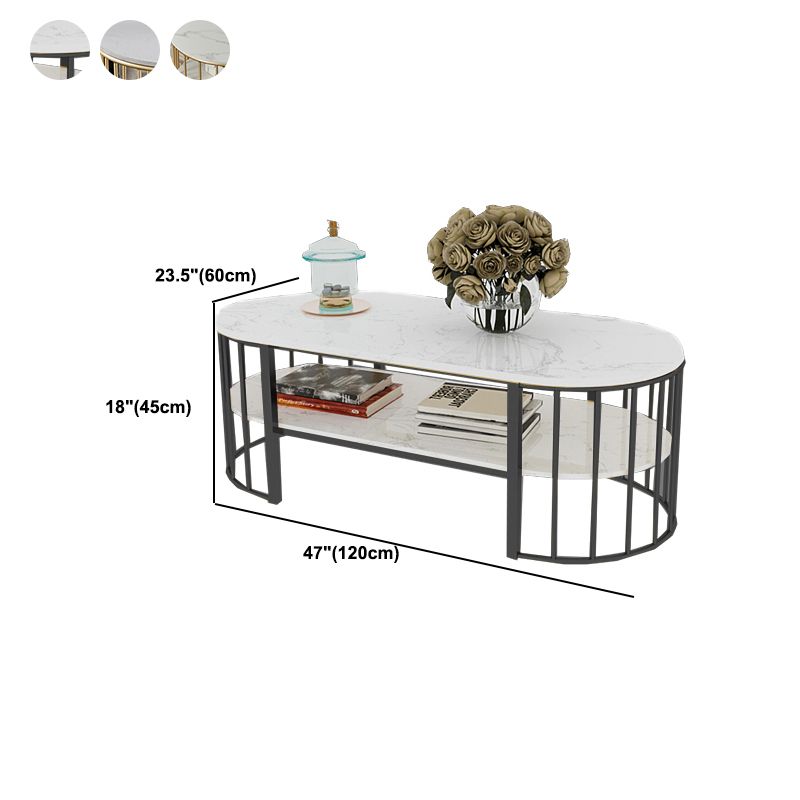 Glam Marble Coffee Cocktail Table Frame Oval Coffee Table for Living Room