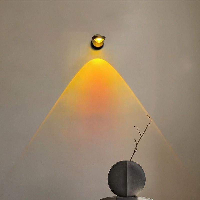 Round Sunset Projection Lamp Trendy Modern Metal Bedside LED Wall Light in Black