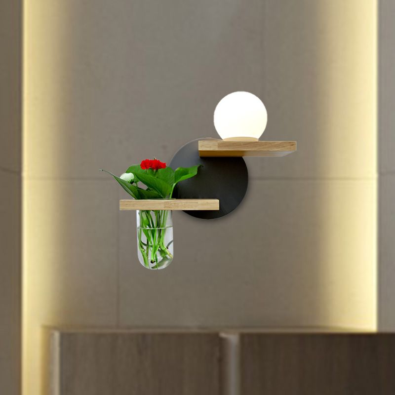 Simple Globe Sconce Fixture 1 Light Wooden LED Wall Lamp in Grey/White/Green for Living Room, Left/Right