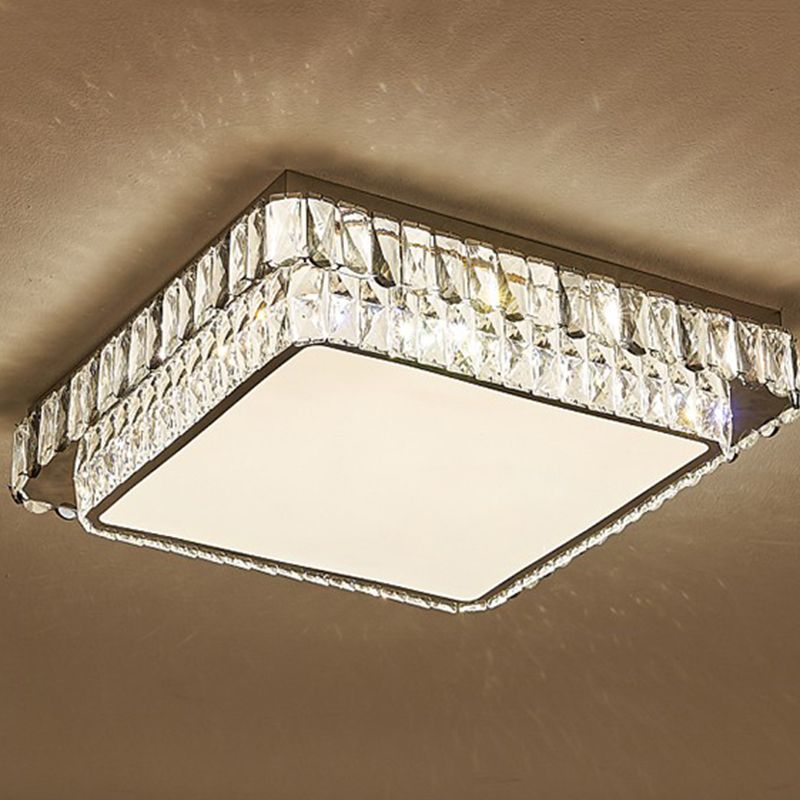 Plafonnier LED en cristal de luxe moderne en acier inoxydable géométrique encastré