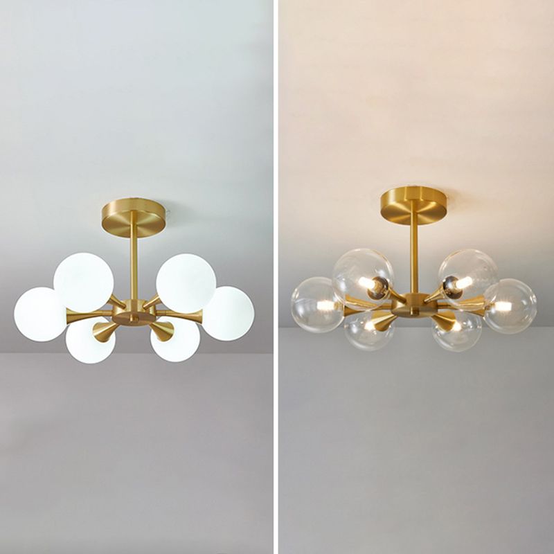 Opal Glass Globe Semi Flush Ceiling Lights Modern Style Multi Lights Semi Mount Lighting