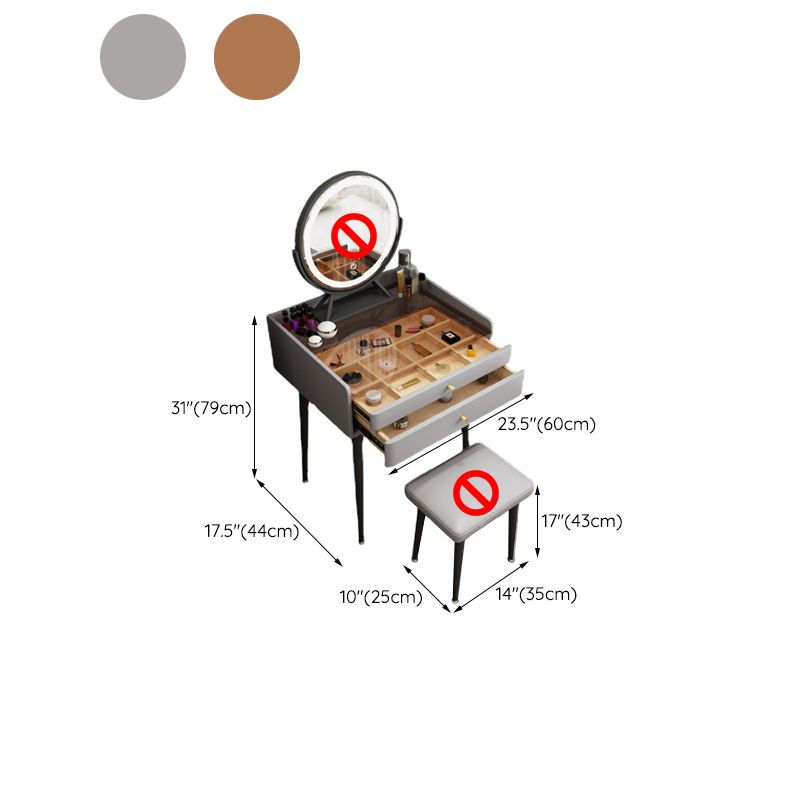 Contemporary 2-Drawer Vanity Makeup Table Set Glass Top Dressing Table Stool Set