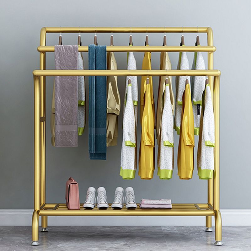 Glam Entry Hall Tree Metal 3 Hanging Rails and Lower Shelf Hall Stand