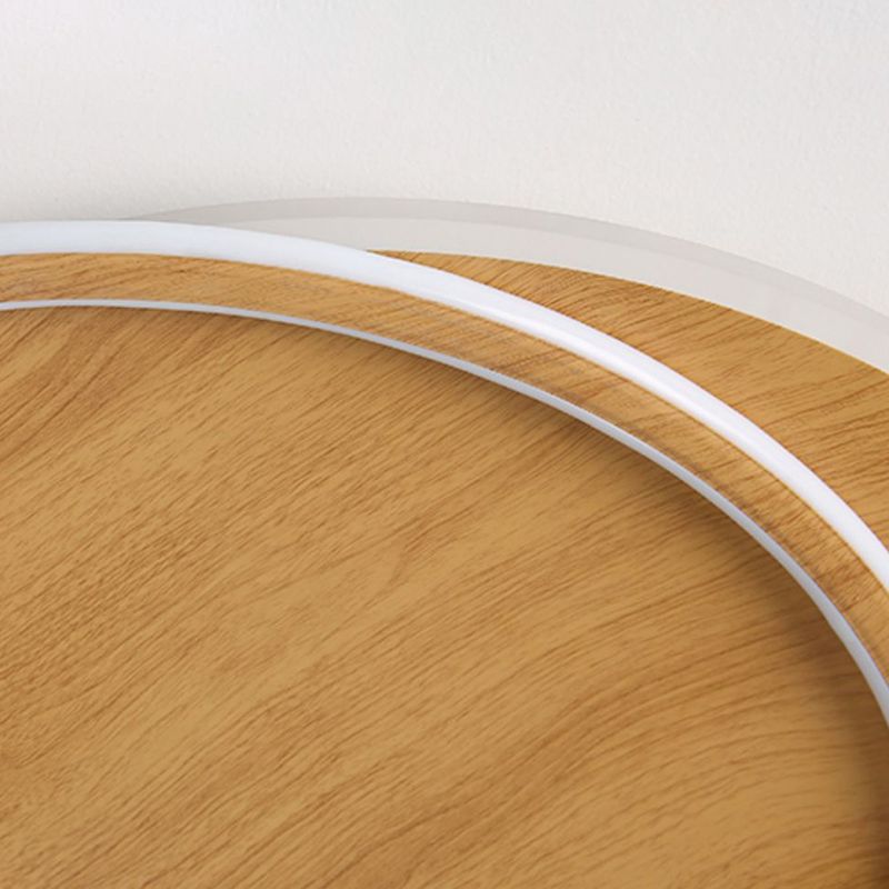 Modernism Round Flush Mount Ceiling Light Fixture in Wood Color for Bedroom
