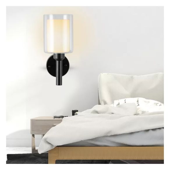 Double Cylindrical Glass Shade Sconce Lights Single Bulb Simplicity Modern Style Wall Light for Staircase Aisle