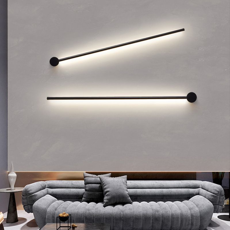 Minimalist Metal Wall Light Straight LED Wall Sconce in Black for Bedroom