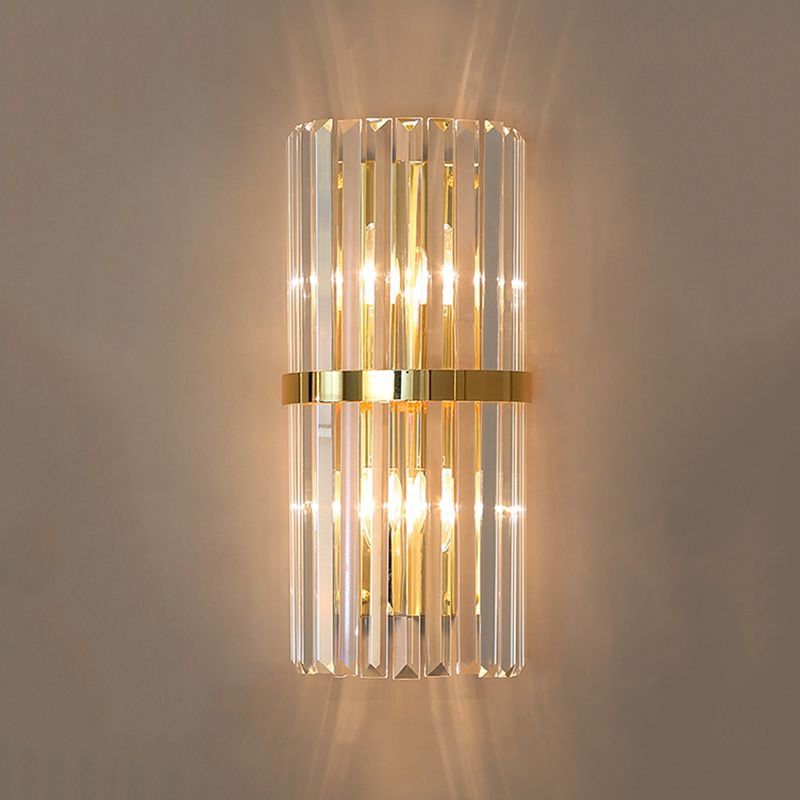 Moderno romantico a parete interno luce in acciaio inossidabile lampada a parete cilindrica con tonalità di cristallo