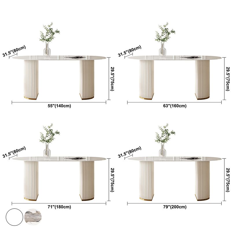 Glam Eettafel van gesinterd steen Ovale keukeneettafel met dubbele voetstukonderstellen