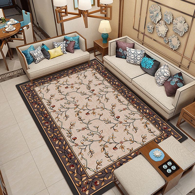 Nostalgie Blumendruck gedruckter Teppich Multi-farbiger Synthetik Innenteppich Anti-Rutsch-Backing Haustierfreundlicher Teppich