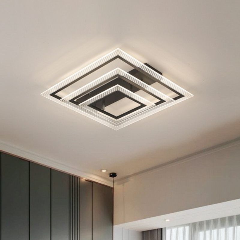 Rectangle Living Room Semi Flush Light Acrylic Minimalist LED Flush Mount Fixture in Black