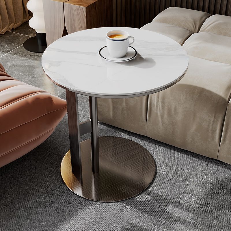 Glam C-shape Side Table Round Stone Top Sofa Side Accent Table