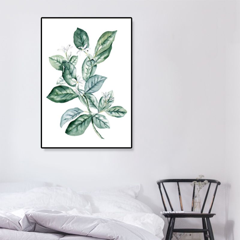 Green Leafy Branch Canvas Art Plant Minimalism Textured Wall Decor for Living Room